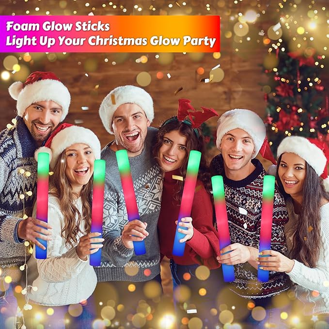 70 PCS LED Foam Glow Sticks Bulk, Glow in the Dark Party Supplies with 3 Modes Colorful Flashing, Foam Light Up Sticks for Wedding,Birthday,Neon Party,Carnival,Concert,New Year
