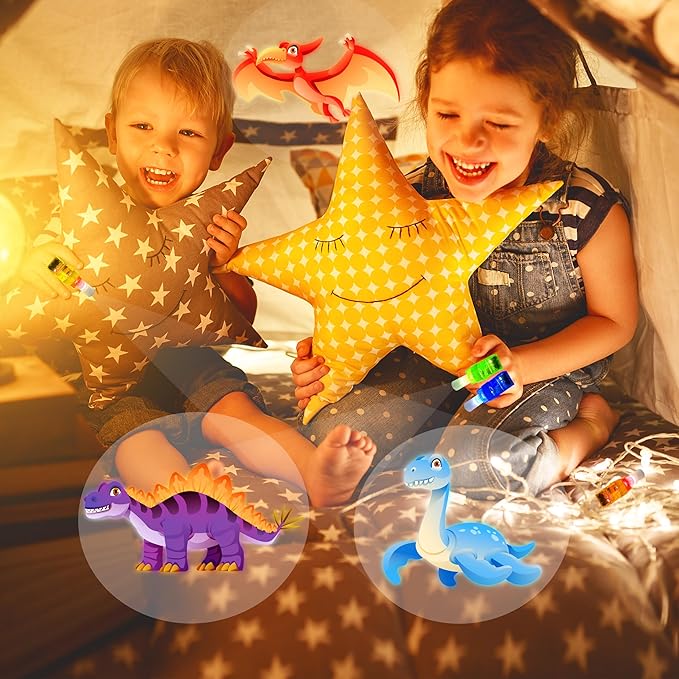 24PCS Dinosaur Party Favors-LED Finger Lights：Glow-in-the-Dark Light-Up Toys Bulk for Kids Boys Girls,Dino Birthday Party Decorations Supplies, Party Goodie Bags, Classroom Prizes, Fun Gifts