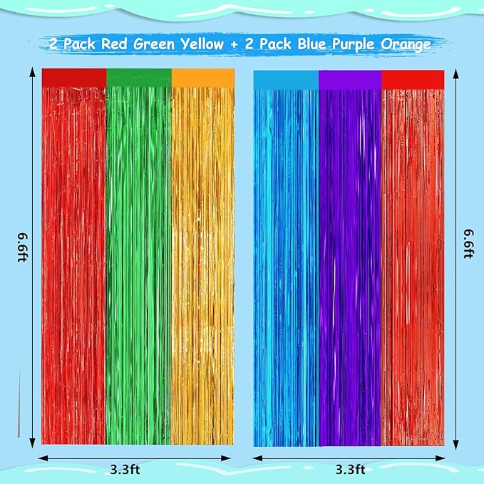 2 Pack Rainbow Foil Fringe Curtains, 3.3ft x 6.6ft Mexican Style Rainbow Streamer Curtain, Photo Booth Props Backdrop for Birthday Party, Christmas Decor, Mexican Cinco De Mayo Decorations