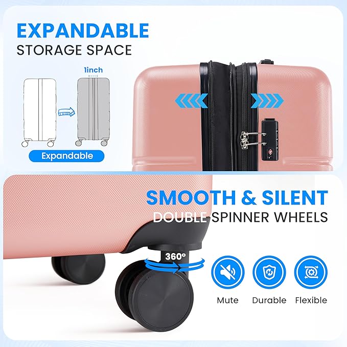 Simple Deluxe 28 Inch Expandable Hardside Carry On with Spinner Wheels & TSA Lock, ABS Hard Shell Lightweight Rolling Luggage Suitcase, Pink