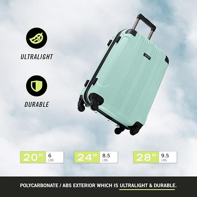 Kenneth Cole REACTION Out of Bounds Lightweight Hardshell 4-Wheel Spinner Luggage, Mint Blue, 20-Inch Carry On
