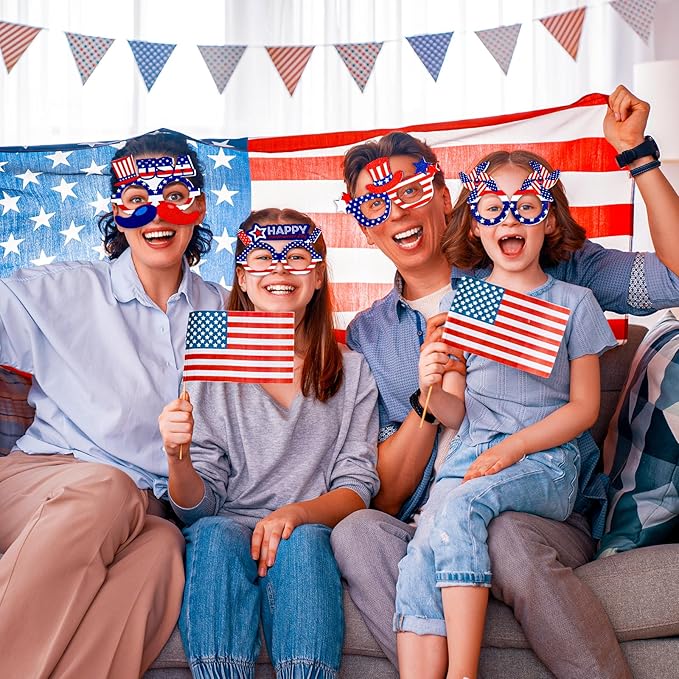 Max Fun 24 Pack American Flag Glasses – USA Patriotic Party Sunglasses for 4th of July, Independence Day, and Memorial Day – Fun Photo Booth Props and Party Favors for Kids and Adults