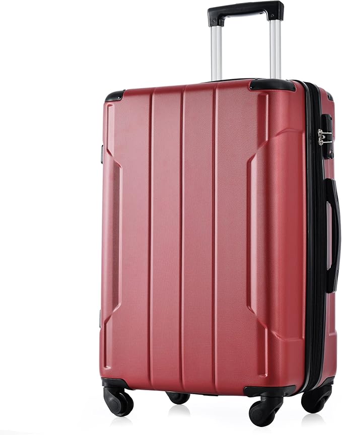 Merax 28 Inch Checked-Large Luggage with Wheels Aluminum Alloy Corner Hard Shell Suitcase TSA Luggage Suitcases for Travel Woman Men(Red)