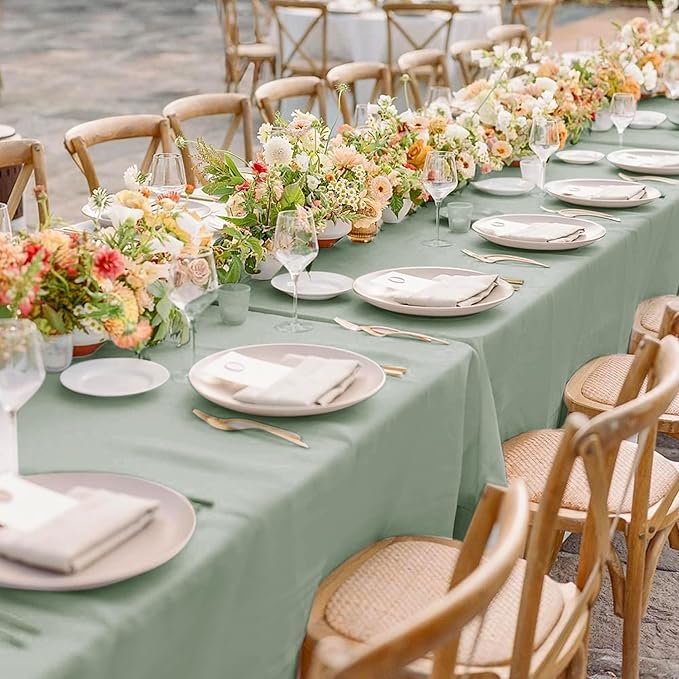 sancua 2 Pack Sage Green Tablecloth 60 x 102 Inch, Rectangle Table Cloth for 6 Feet Tables - Stain and Wrinkle Resistant Washable Polyester Table Cover for Dining Tables, Buffet Parties and Camping