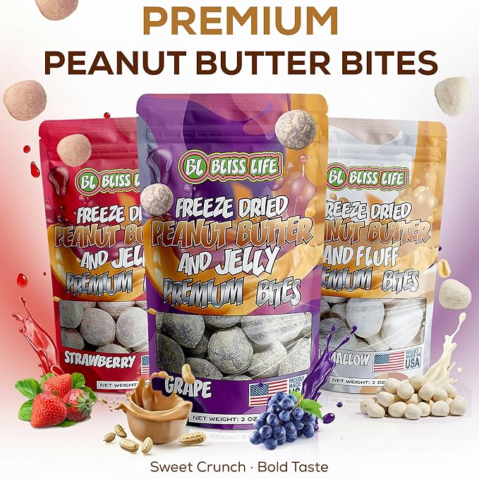 Freeze Dried PB&J Strawberry Candy Exotic new TikTok Trend Unique Novelty Snack that Melts in your Mouth 2oz