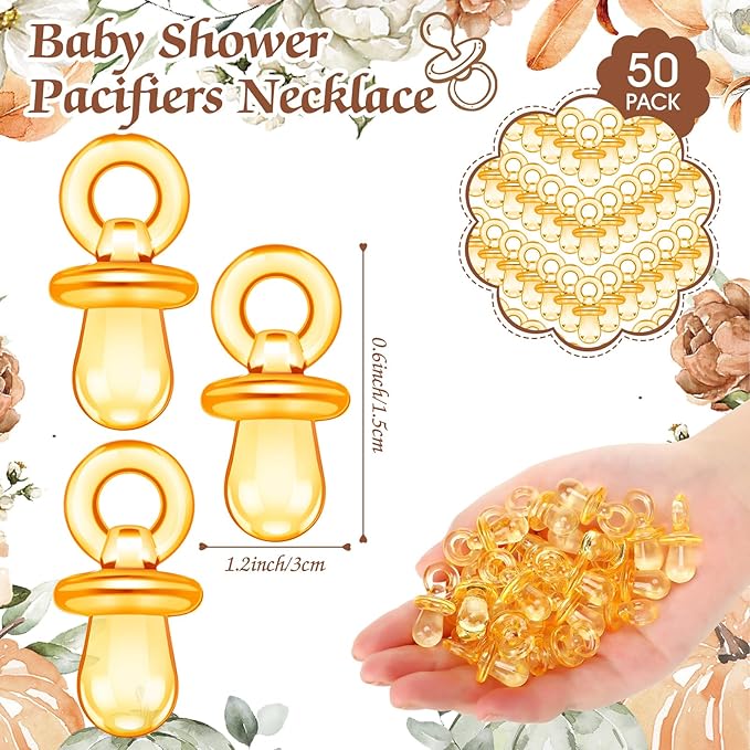 Thyle 51 Pcs Pacifier Hunt Baby Shower Games Include Hunt Sign and 50 Acrylic Pacifiers for Baby Shower Game Decoration Gift Sets Gender Reveal Party Decor(Pumpkin)