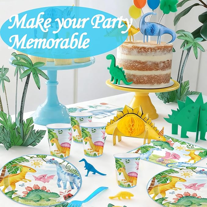 Dinosaur Birthday Party Supplies - 175PCS Dinosaur Themes Party Tableware Set, Bithday Disposable Paper Plates Cups and Napkins For Boys Kids Birthday Baby Shower Decorations, Serve 25