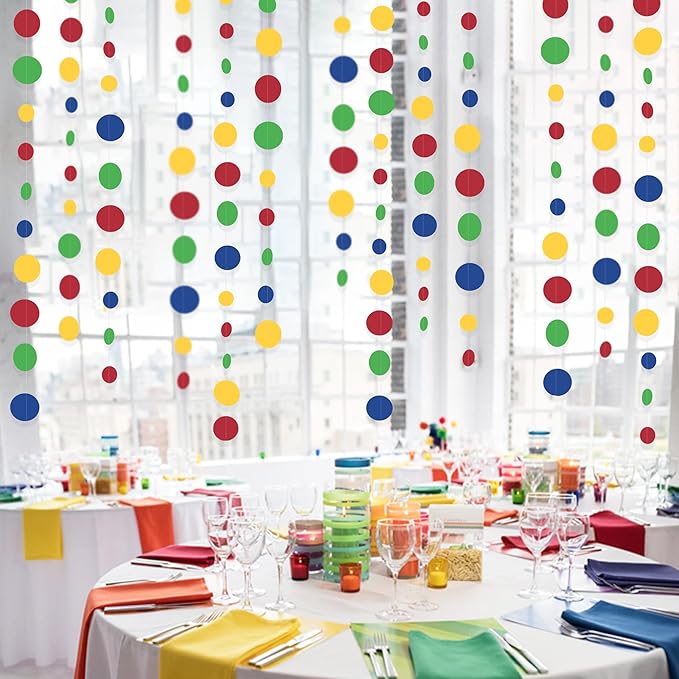 Super Mario Party Decorations Circle Dot Garland Red Blue Yellow Green Hanging Paper Polka Dot Streamer for Birthday Baby Shower Wedding Bridal Shower Carnival Circus Clown Fiesta Party Supplies