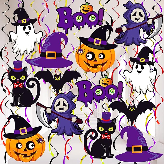KatchOn, Halloween Hanging Decorations - Large, Pack of 28 | Spooky Halloween Hanging Swirls for Halloween Party Decorations | Halloween Ceiling Hanging Decorations for Halloween Decorations Indoor