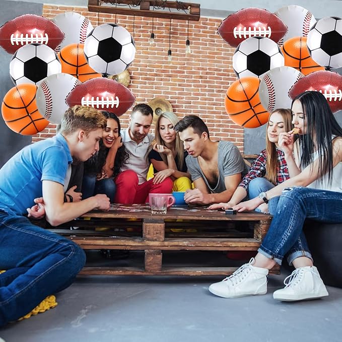 Sports Foil Balloon Set, 16PCS Baseball Soccer Balloon Basketball Football Balloons Sports Birthday Party Decorations for Boys Birthday Baby Shower Sport Themed Party