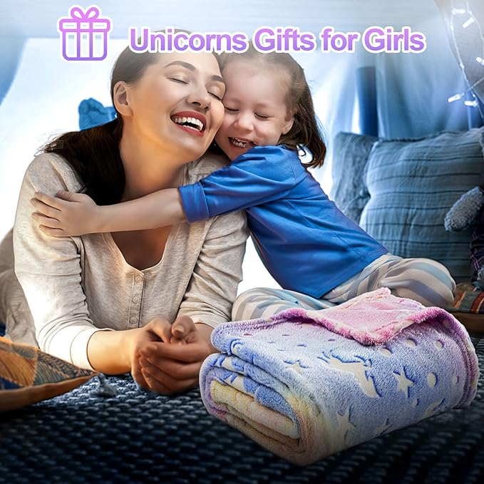 Unicorn Glow in The Dark Blankets for Kids, Soft Fleece Blankets for Girls/Toddler, Unicorns Gifts for Girls Age 3-12 50"x 60"