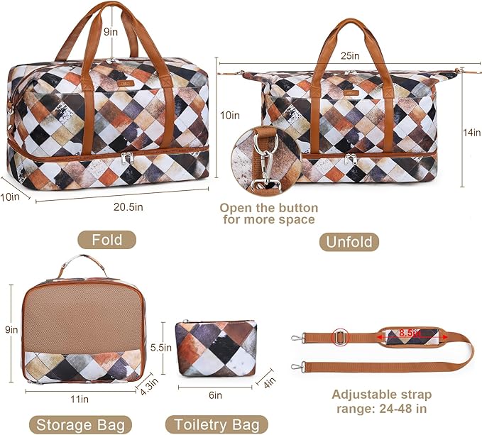 IBFUN Weekender Bags for Women, Travel Duffle Bag with Shoe Compartment Carry on Weekender Overnight Duffel for Weekend Travel Business Trip 3PCS