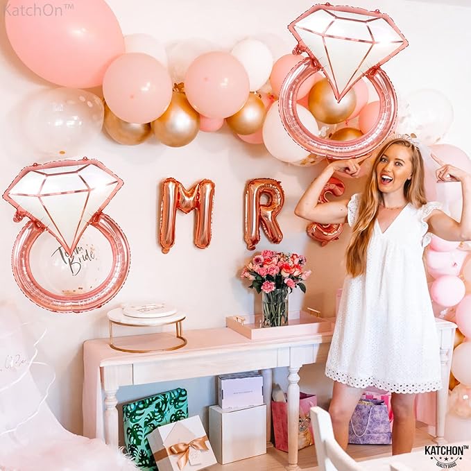 KatchOn, Rose Gold Diamond Ring Balloon - 31 Inch | Pack of 2 | Bachelorette Balloons | Engagement Ring Balloon | Bridal Shower Decorations