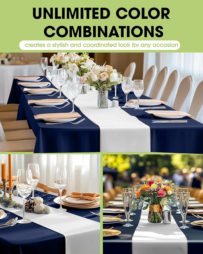 Pureegg White Plastic Table Runners - 10 Pack, 14'' x 108'', Water Resistant & Disposable Centerpiece Decorations for Table Cloth, Wedding, Birthday, Holiday, Baby Shower, Party, Home Decor