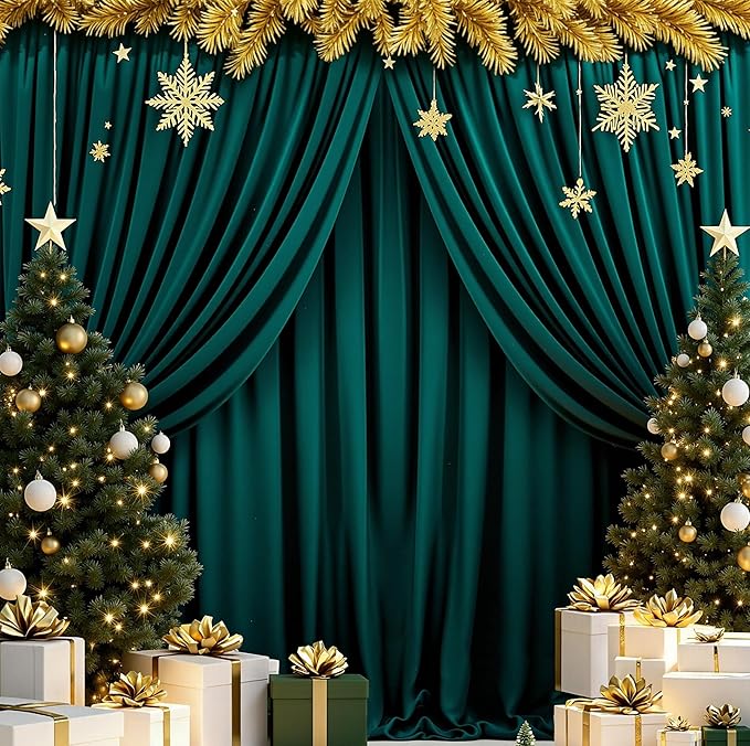 MEETSKY 10ft x 8ft Hunter Green Backdrop Curtains for Parties Christmas Wedding Curtain Rod Pocket Dark Green Photo Backdrop Sliding Drapes Backdrop Curtains for Photography, 5ft x 8ft, 2 Panels