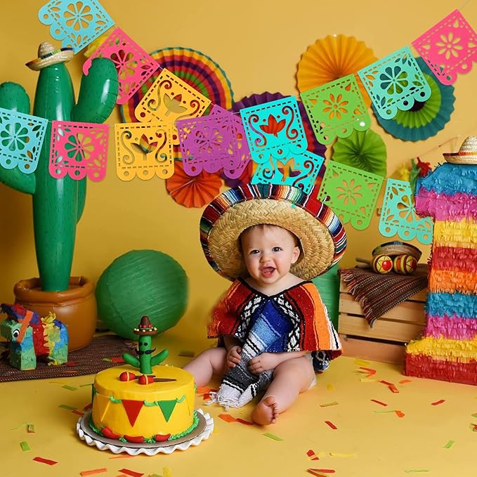 2 Mexican Fiesta Party Decorations Banners, Felt Cinco de Mayo Decorations Banner, Day of The Dead Decor Papel Picado Banner, Dia De Los Muertos Garlands, Fiesta Birthday Baby Shower Flags