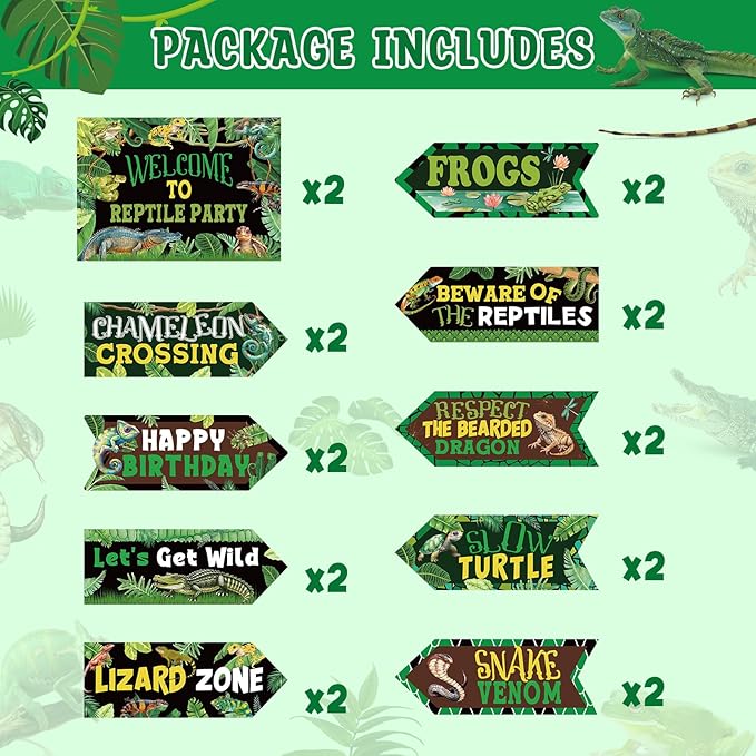 20 Pieces Reptile Birthday Party Decorations Welcome to Reptile Party Directional Signs Swamp Lizard Snake Alligator Reptile Birthday Party Supplies Wall Door Porch Yard Sign