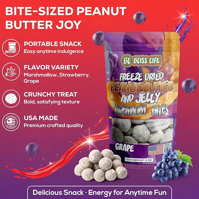 Freeze Dried PB&J Grape Candy Exotic new TikTok Trend Unique Novelty Snack that Melts in your Mouth 2oz