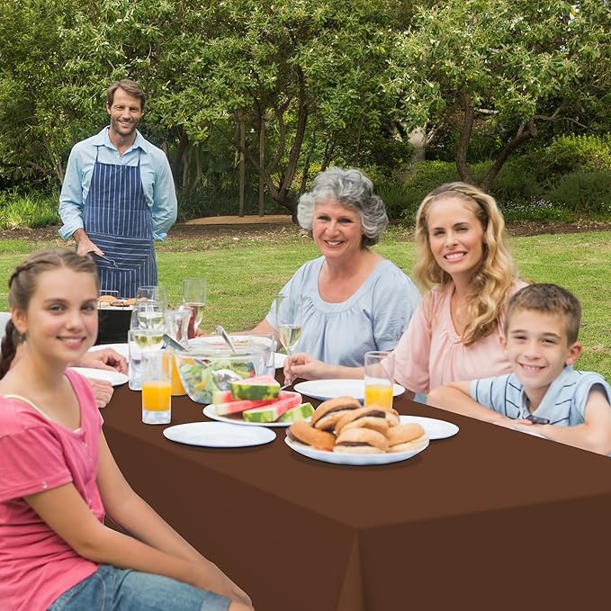 6Pcs Brown Plastic Tablecloths for Rectangle Tables,Disposable Chocolate Table Cloth,Waterproof Tan Table Cover for Fall Thanksgiving Harvest Birthdays Weddings Party Decorations,54 x 108 Inch