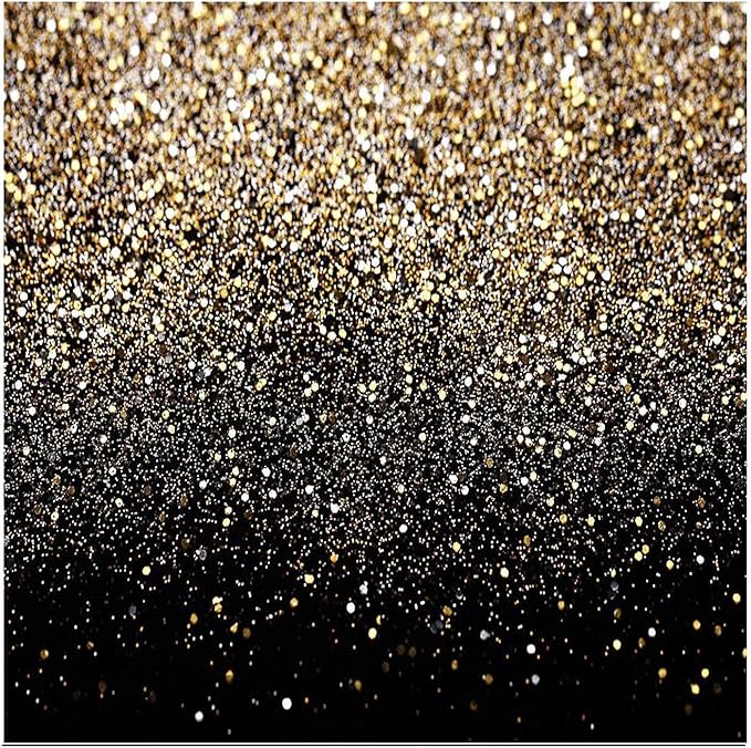 CYLYH 8x8ft Black & Gold Glitter Backdrop - Wedding, Graduation, Birthday - Vinyl Material