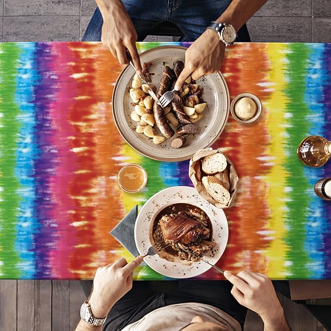 Iceyyyy 3 Pcs Tie Dye Tablecover - 54" x 108" Tie Dye Theme Rainbow Table Cloth Colorful Tablecover for Tie Dyes Themed Party Decorations