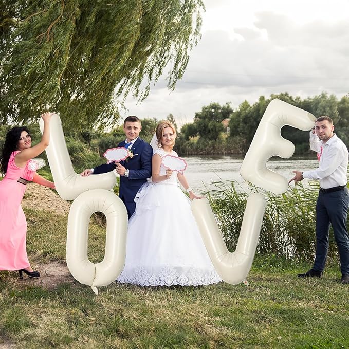 F Letter Balloons Cream, 40 Inch Alphabet Foil Word, Large Mylar Inflatable Beige Name, Big Helium Custom White for Women Birthday Party Decoration Supplies