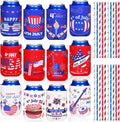 4th of July Decoration Can Cooler Sleeves, 12 Pcs Independence Day Can Party Supplies USA Flag Insulated Collapsible 4th of July Cooler Sleeves for Patriotic Memorial Day (A)
