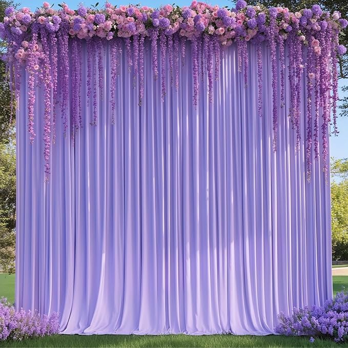 8x10FT Lavender Backdrop Curtains for Wedding Parties, Wrinkle Free Polyester Photography Backdrop Drapes for Wedding Baby Shower Birthday Parties Stage Background Stand Decorations 4x10ft,2 Panels