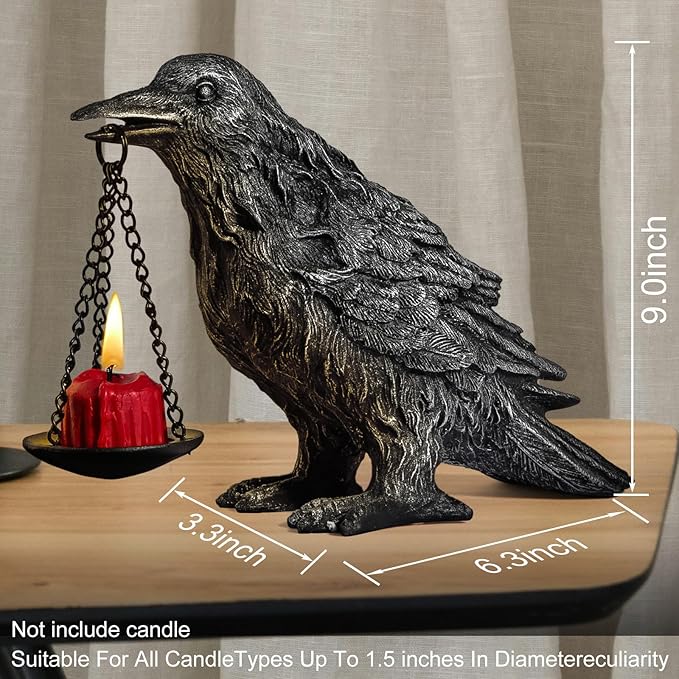 Gothic Home Decor Fake Crow Light Holder Raven Lamp Tealight Candle Holder Resin Statue Half Silver