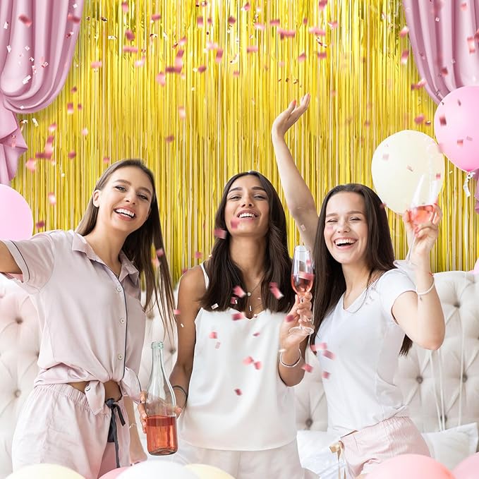 6 Pack Gold Foil Fringe Curtains Streamers Party Decorations 3.3 x 8.2 ft, Gold Tinsel Curtain Fringe Backdrop for Parties, Door Fringe Birthday Streamers, Photo Booth Backdrops, Party Decor