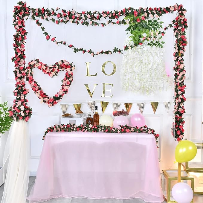 MARTINE MALL Flower Garland Rose Vines, 8 Strands 66Ft Flowers Vines for Bedroom, Rose Flower Garland Decoration, Rose Floral Garland for Room Table Birthday Wedding Party Garden Wall Decor