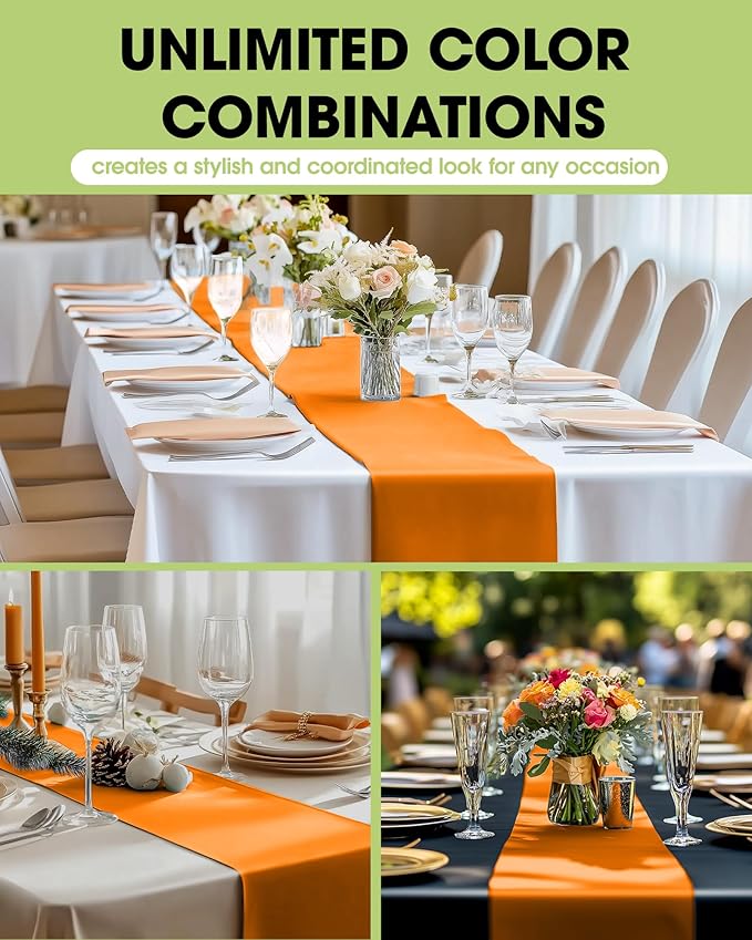 Pureegg Orange Plastic Table Runners - 10 Pack, 14'' x 108'', Water Resistant & Disposable Centerpiece Decorations for Table Cloth, Wedding, Birthday, Thanksgiving, Harvest, Party, Home Decor