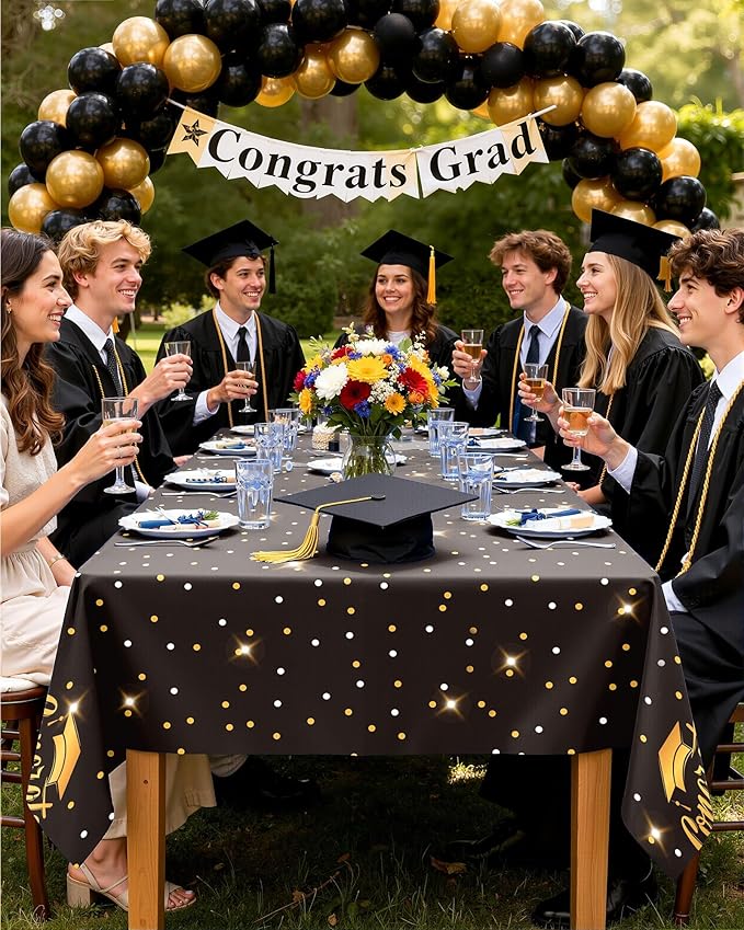 Pureegg Graduation Decorations 2026 Plastic Tablecloth Disposable 6 Pack, Class of 2026 Table Cover 54 x 108 Inch, Rectangle White Plastic Table Cloth for Party, Picnic, Graduation Black