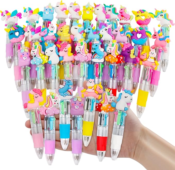 CZWZ 30Pcs Mini Multicolor Pens in One 4-in-1 Cute Pens Bulk, Ballpoint Pen for Birthdays and Parties, Fun Gifts Assorted Ink Kawaii Pen