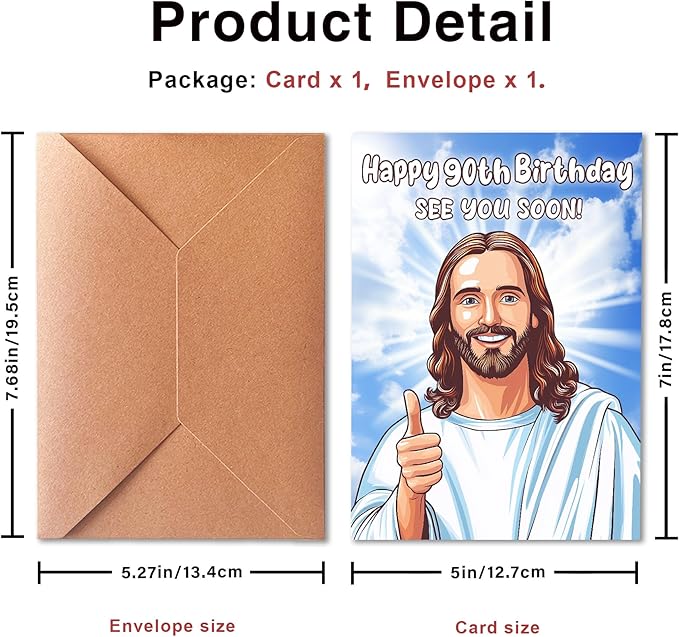 Happy 90th Birthday Funny Jesus Card – Hilarious Dark Humor Greeting for Elderly Men or Women, Funny 90th Birthday Cards for Women or Men