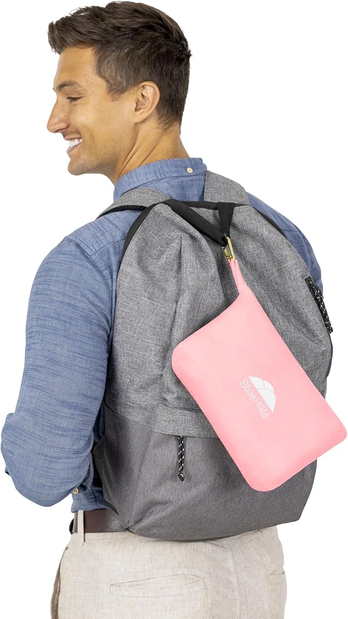 BlueHills Travel Blanket Pillow Compact Lightweight Pocket Size Airplane Traveling Essential Flight Trip Throw in Bag Portable Case Plane Accessory Pink L02