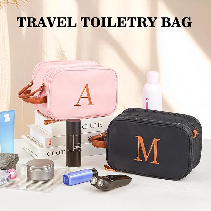 YOOLIFE Toiletry Bag for Men - Personalized Birthday Gifts for Men Women, Initial Toiletry Bag Black Makeup Bags Dopp Kit Water Resistant Travel Essentials Friend Birthday Gifts Letter B Black