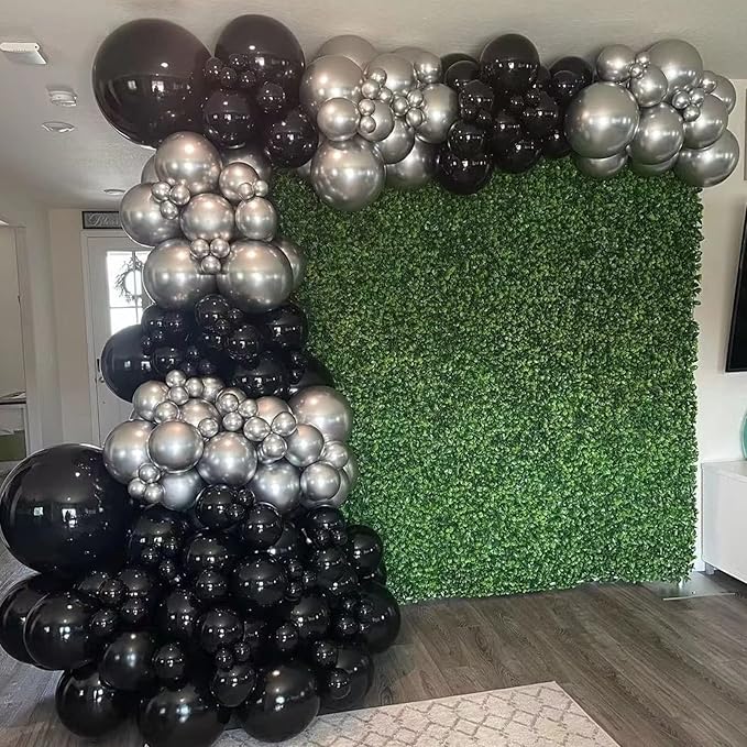 Black and Silver Balloon Garland Kit, Metallic Silver and Black Balloon Arch Kit, 100Pcs Chrome Silver Latex Black Balloons Different Sizes for Wedding Bridal Shower Birthday Graduation Party Supplies