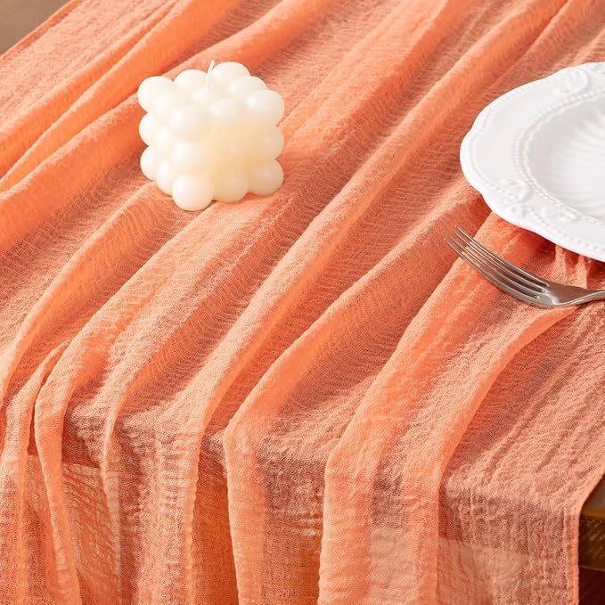 Socomi 6pcs Peach Easter Spring Gauze Cheesecloth Table Runner 120 Inch Rustic Boho Cheese Cloth Runner for Wedding Party Baby Bridal Shower Centerpiece Decoration Holiday Home Decorations