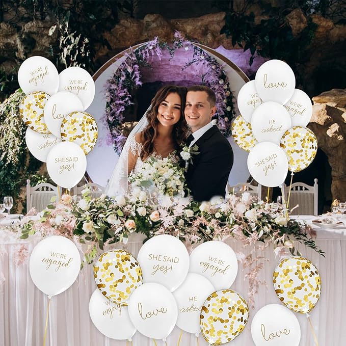 50Pcs Engagement Balloons, Engagement Party Decorations, He Asked balloons, She Said Yes Balloons, Gold Confetti Latex Balloon, Bridal Shower Engagement, Wedding Party Decoration