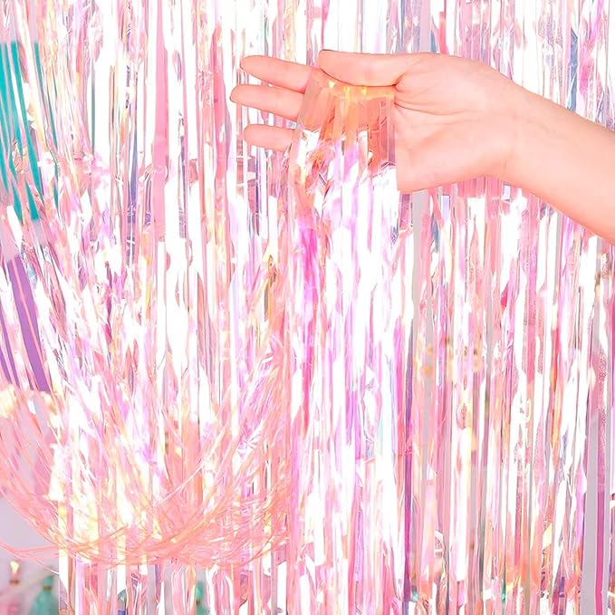 Dazzle Bright 2 Pack Backdrop Curtain, 3FT x 8FT Metallic Tinsel Foil Fringe Curtains Photo Booth Background for Baby Shower Party Birthday Wedding Engagement Bridal Shower (Multicolor)