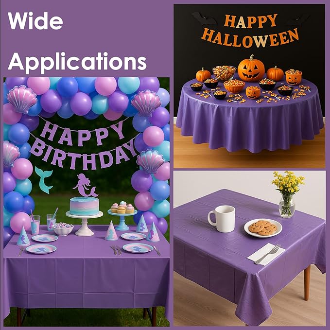 Craft And Party 12-Pack Purple Plastic Tablecloths – 84 Inch Round Disposable Table Covers, Heavy Duty & Waterproof for Parties, Events, Banquets, Purple