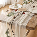 Keketoarrange 3pcs Ivory Gauze Rustic Cheesecloth Table Runner 120 Inch 10 FT for Wedding Baby Shower Bridal Shower Birthday Engagement Garden Outdoor Party Long Sheer Boho Decorations