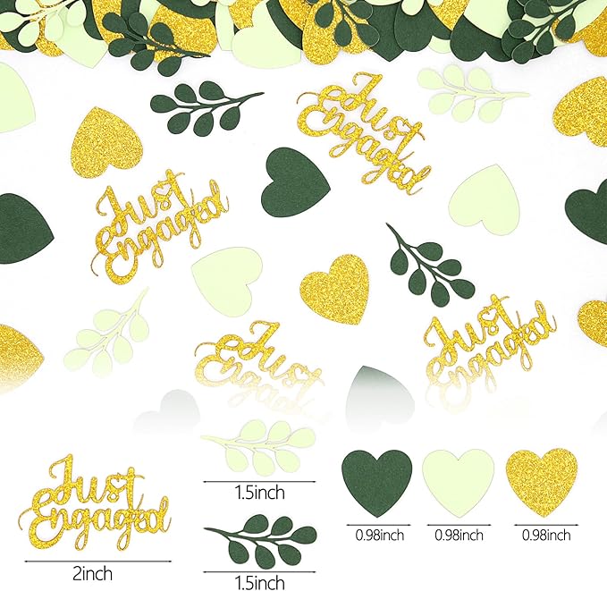 200PC Greenery Engagement Party Decorations Sage Green and Gold Heart Engagement Confetti Just Engaged Table Scatters for Nature Wedding Bridal Shower Bachelorette Party Decor Supplies