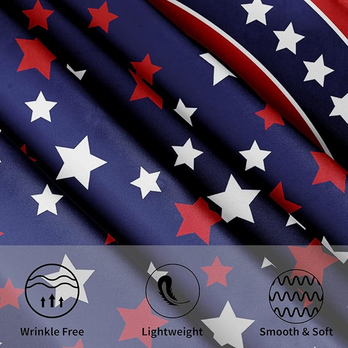 4th of July Tablecloth Round 60 Inch Patriotic Independence Day American Flag Table Cloth Washable Navy Blue Memorial Day Table Cover for Kitchen Dinner Room Holiday Picnic Party Indoor Outdoor Decor