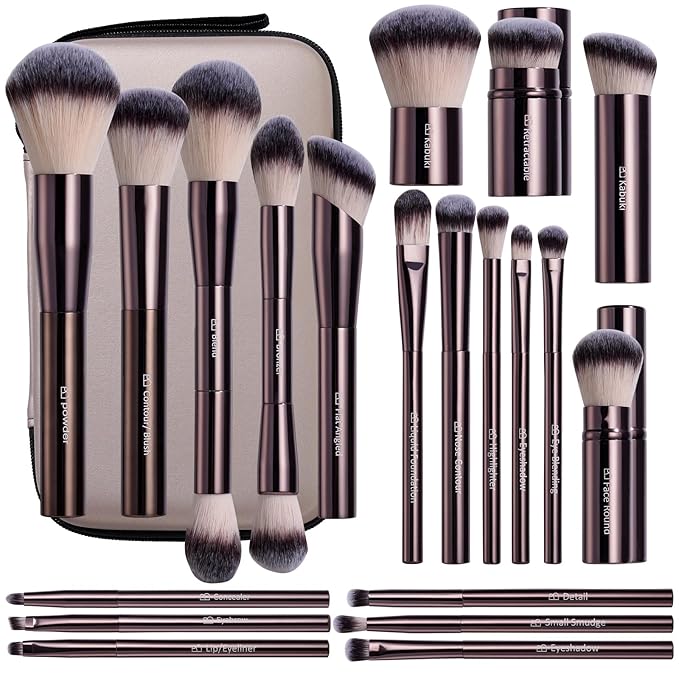 Makeup Brushes BS-MALL Professional Makeup Brush with Travel Case, Includes Foundation, Powder, Concealer, Lip & Eyeshadow Brushes for Daily Use & Versatile Occasions All-aluminum tube