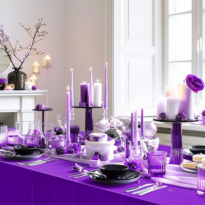 4pcs Purple Foil Tablecloth 54*72inch Lavender Plastic Birthday Party Table Cloths Disposable Waterproof Table Cover for Halloween Bridal Shower Wedding Anniversary Baby Shower Elegant Party Supplies
