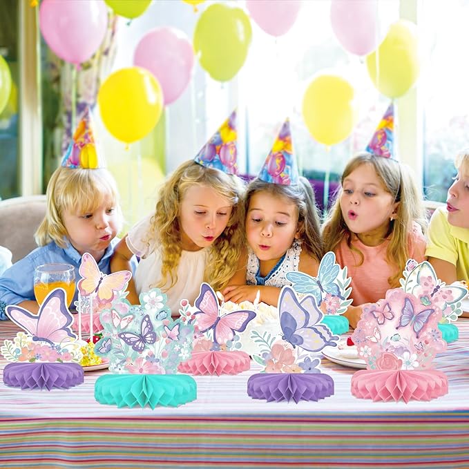 Butterfly Birthday Party Supplies Kit - Butterfly Themed Honeycomb Centerpiece ，Table Decorations for Kids' Butterfly Themed Birthday Party Decorations