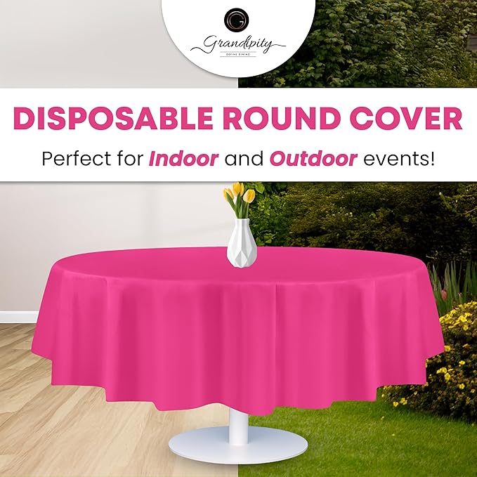 Grandipity 12 Pack Premium Disposable Plastic Tablecloth 84" Inch Decorative Round Table Cover - Hot Pink