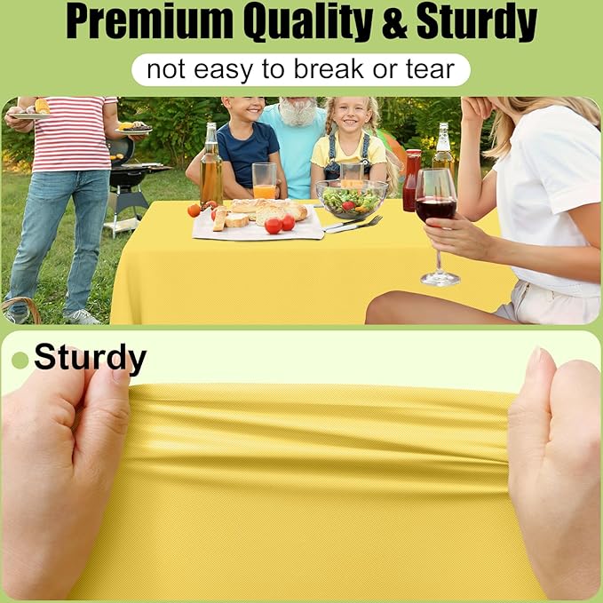 Smiry Disposable Table Cloth - 6 Pack, 54 x 108 Inch Waterproof Rectangle Tablecloths for Parties, Decorative Plastic Table Cover, Leakproof & Sturdy, Yellow